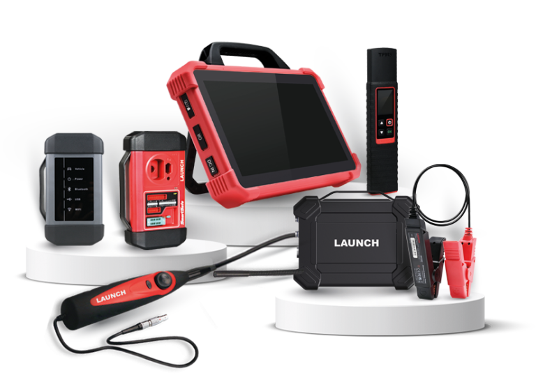 Accessoires et outils de mesures de la marque Launch Maroc coloris noir et rouge sur fond uni