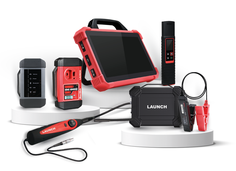 Accessoires et outils de mesures de la marque Launch Maroc coloris noir et rouge sur fond uni